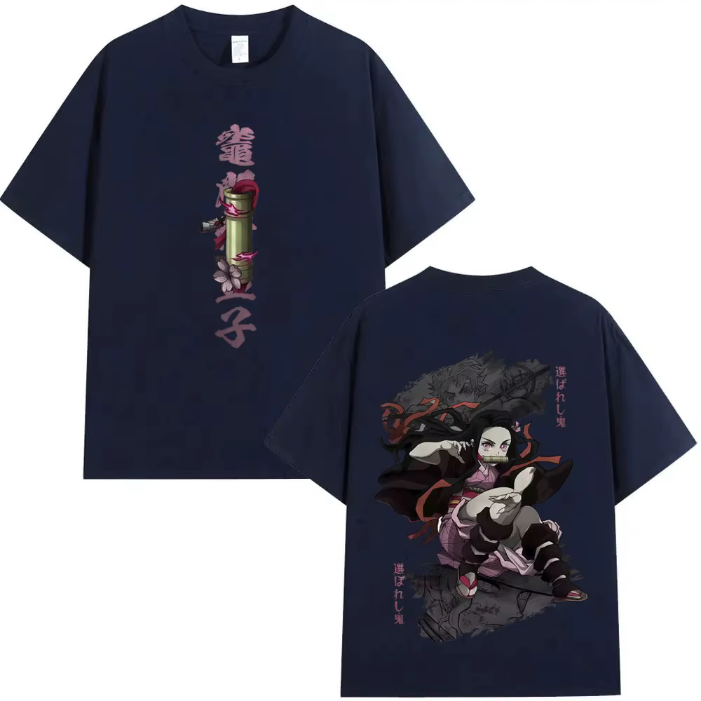 T-shirt Anime Demon Slayer Nezuko Kamado Été 2026 Unisexe Oversize Streetwear Coton Décontracté pour