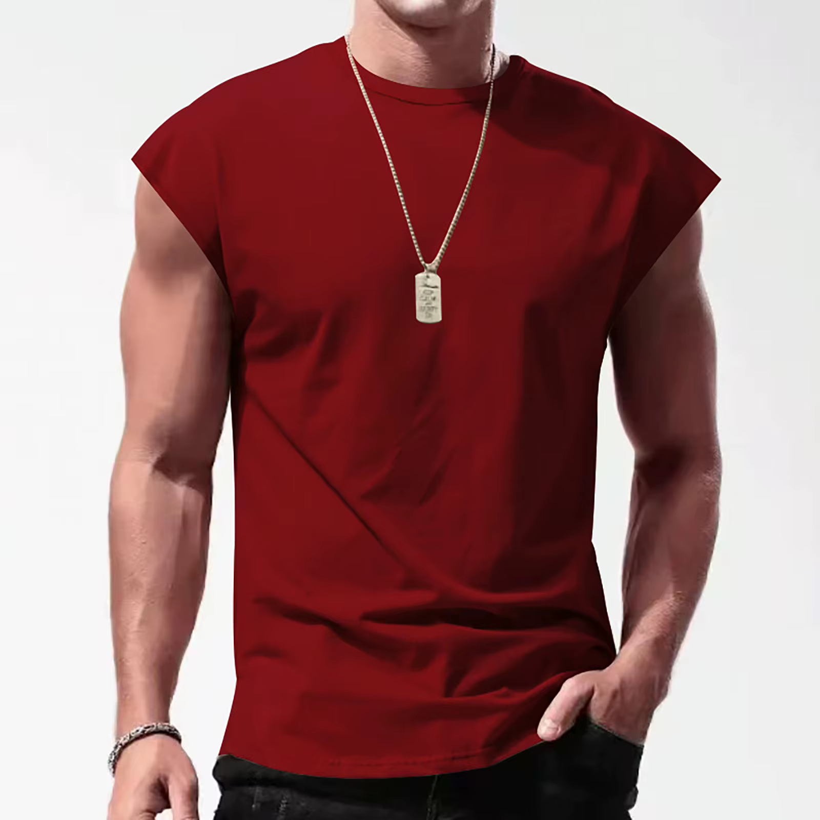 Débardeur de gymnastique pour hommes, t-shirt sans manches respirant, Slim, mode d'été, col rond, ma