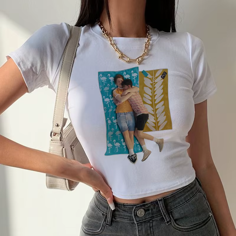Heartstopper-T-shirt à Manches Courtes et Col Rond pour Femme, Vêtement Sexy, Slim, Vintage, Gothiqu