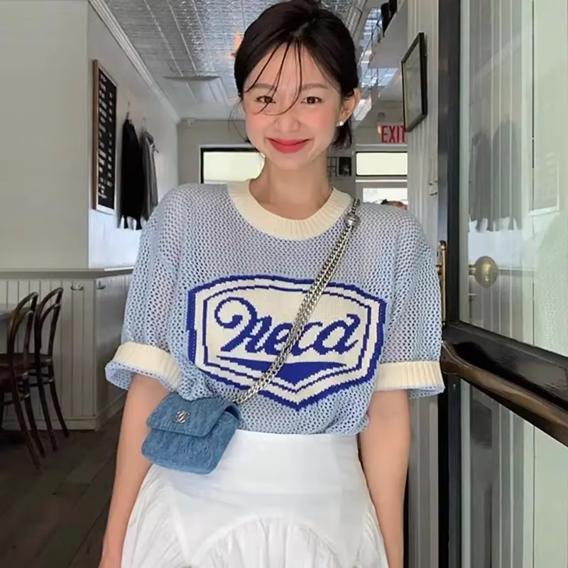 T-shirt à Manches Courtes pour Femme, Vêtement Chic, Coréen, avec Lettres, Amissié, Décontracté, Été