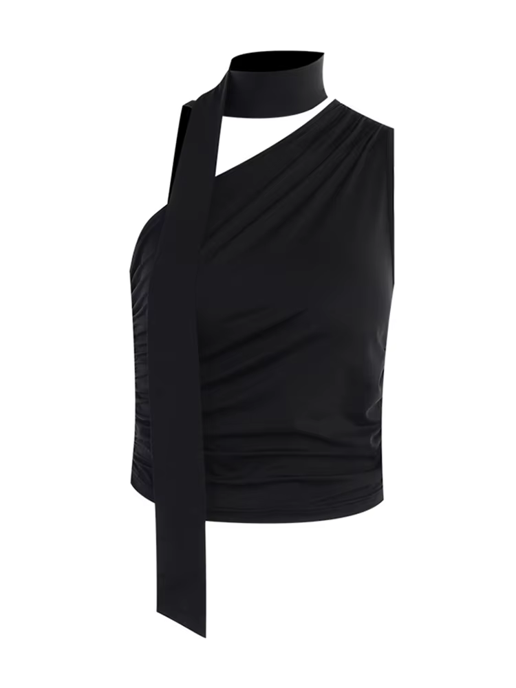 Débardeur dos nu Sexy pour femmes, épaules dénudées, col licou, Vintage, sans manches, haut court, v