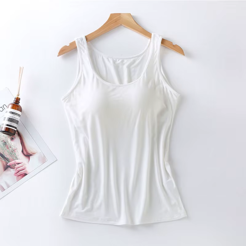 2023 Débardeur pour femme avec soutien-gorge intégré Col Gilet Couleur unie rembourré Slim Fit Débar