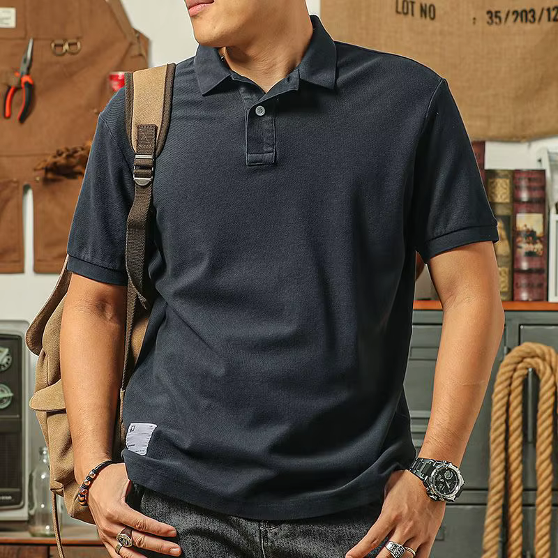 Vieille Polo délavée pour hommes, T-shirt à revers à manches courtes, haut d'été américain décontrac