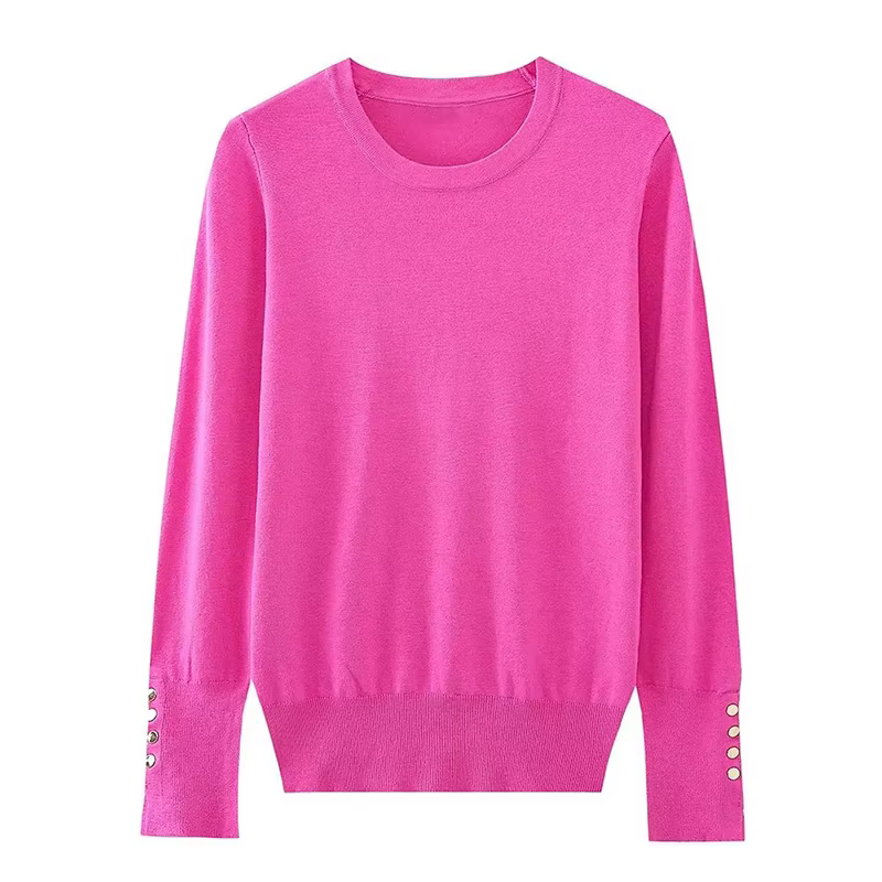 YENKYE automne femmes solide col rond à manches longues basique tricot pull décontracté hauts pullov