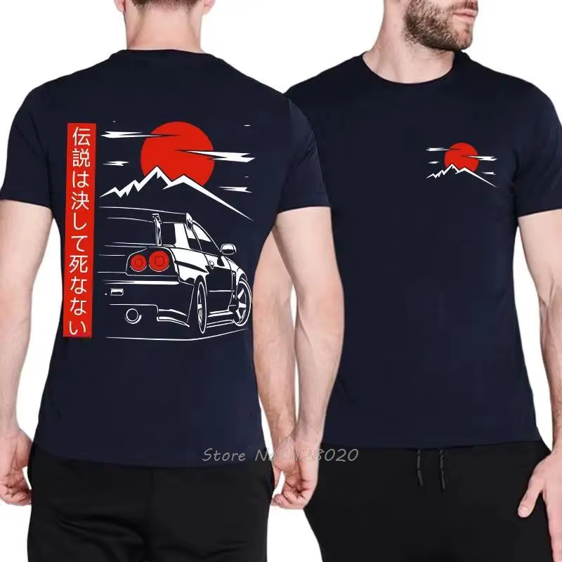 T-shirt de course en coton imprimé au dos de style japonais, chemise de culture JDM GTR, vêtements d