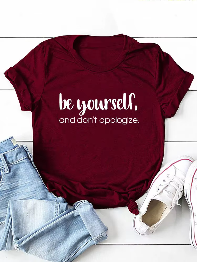 T-shirt manches courtes col rond femme, estival et humoristique, Be ABLE self, Don't Apologize Print