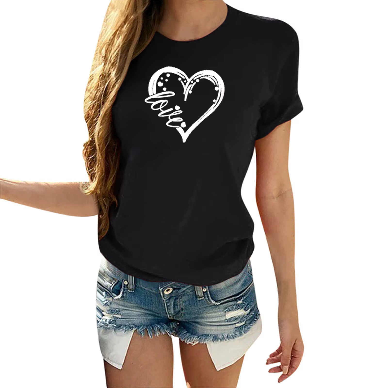 Amour coeur imprimé Couple t-shirt à manches courtes col rond lâche amoureux t-shirt femmes hommes t