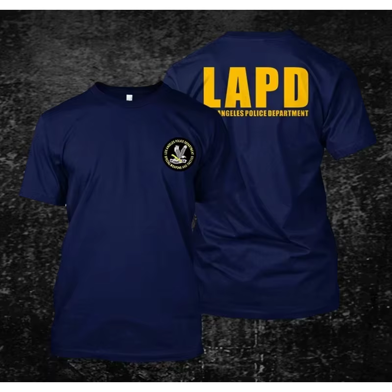 LAPD Police de Los Angeles - T-shirt personnalisé pour hommes, devant et dos, décontracté, à manches