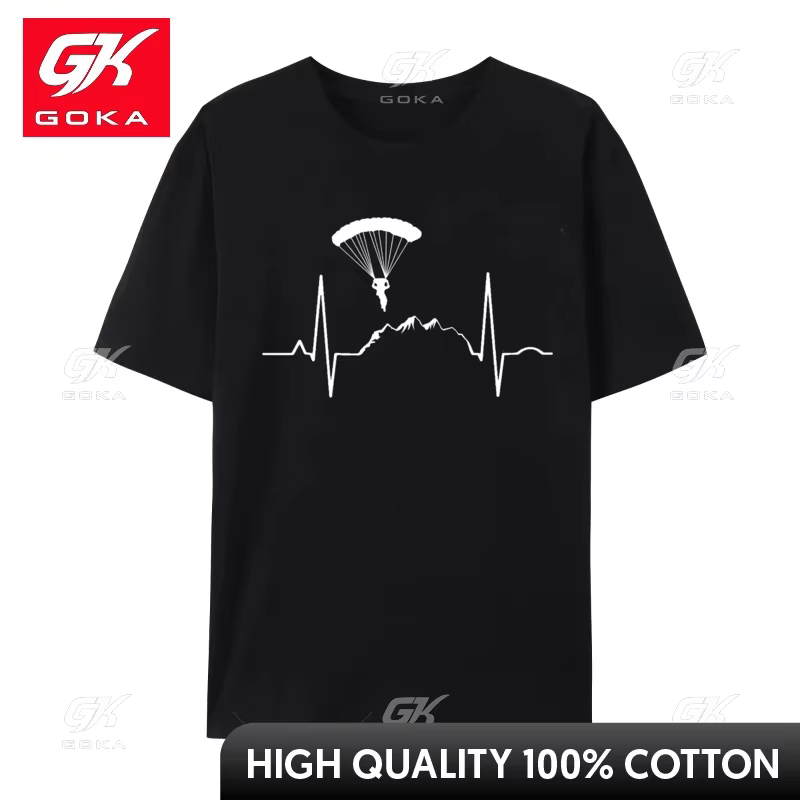 T-shirt imprimé pour hommes, motif battement de cœur de parachutiste, pour le ski, pour les passionn