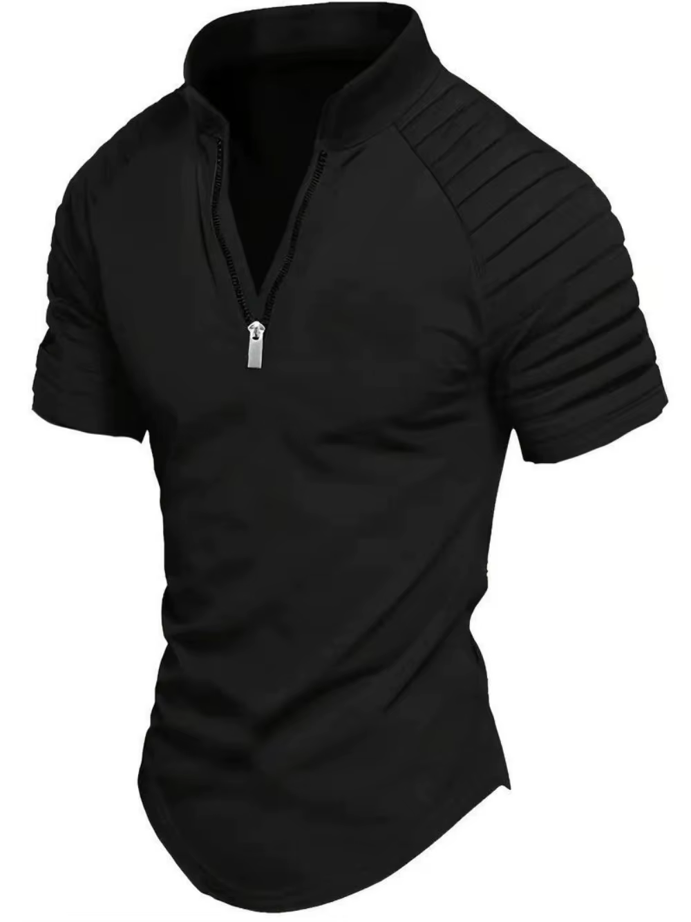 POLO pour hommes printemps sport couleur unie col montant plissé fermeture éclair respirant décontra