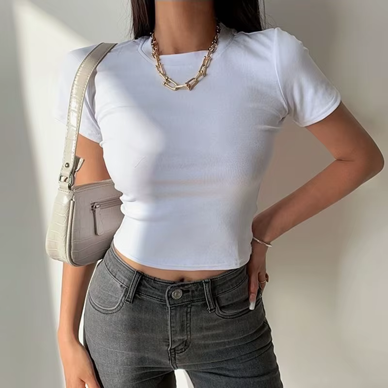 T-Shirt à manches courtes femmes solide Simple décontracté doux tout-Match basique culture hauts t-s