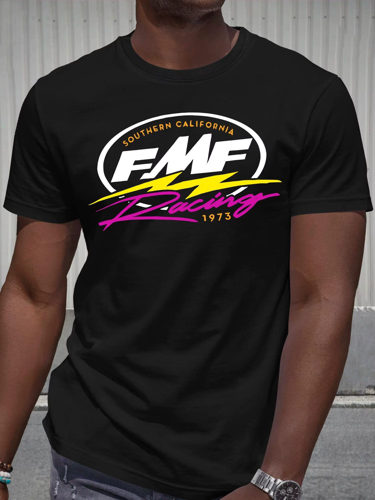 T-shirt avec logo FMF racing pour hommes, T-shirt à manches courtes en pur coton noir, à la mode et 