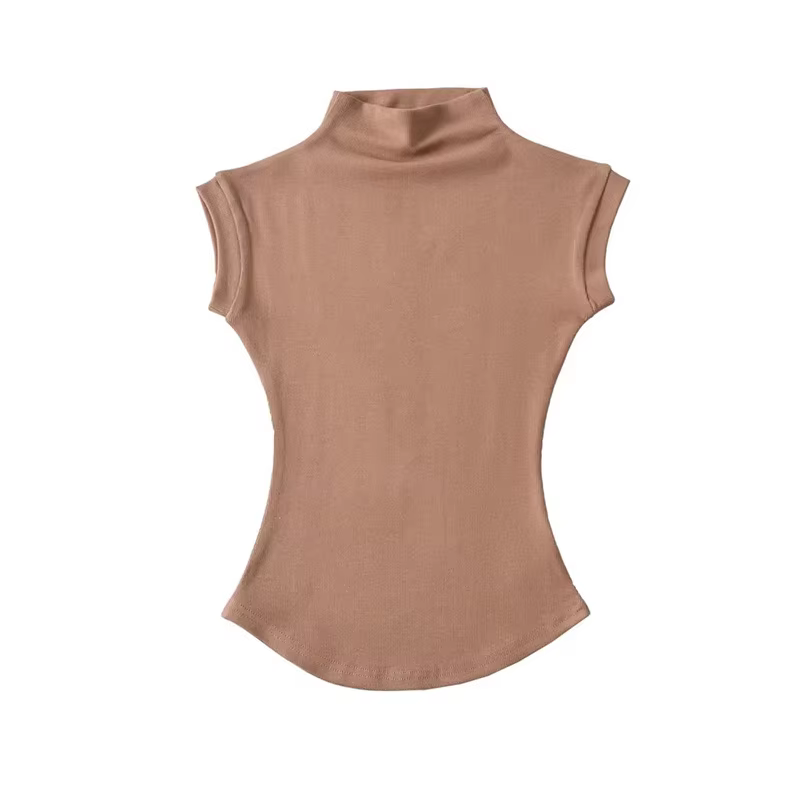Femmes été Sexy col roulé sans manches T-Shirts hauts solide coupe ajustée pulls t-shirts décontract