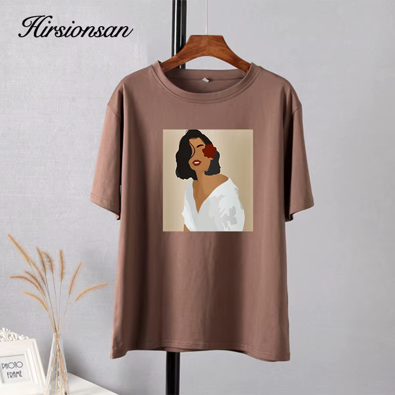 Hirsionsan – t-shirt à manches courtes pour femmes, Simple, en coton doux, avec figurines esthétique
