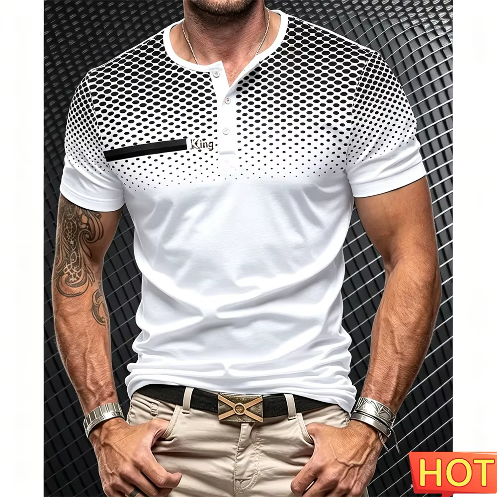 T-shirt pour homme, manches courtes, t-shirt Henry pour homme, t-shirt décontracté à boutons pour ho