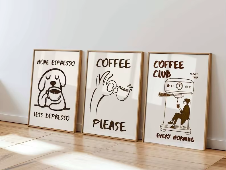 Lot de 3 tableaux muraux en toile sur le thème du café, affiches rétro non encadrées, impression cha