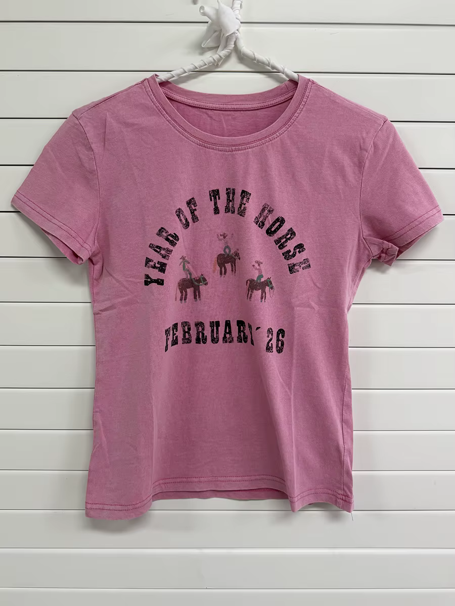 T-shirts pour femmes en coton rose à imprimé lettres, style décontracté streetwear, coupe slim, manc