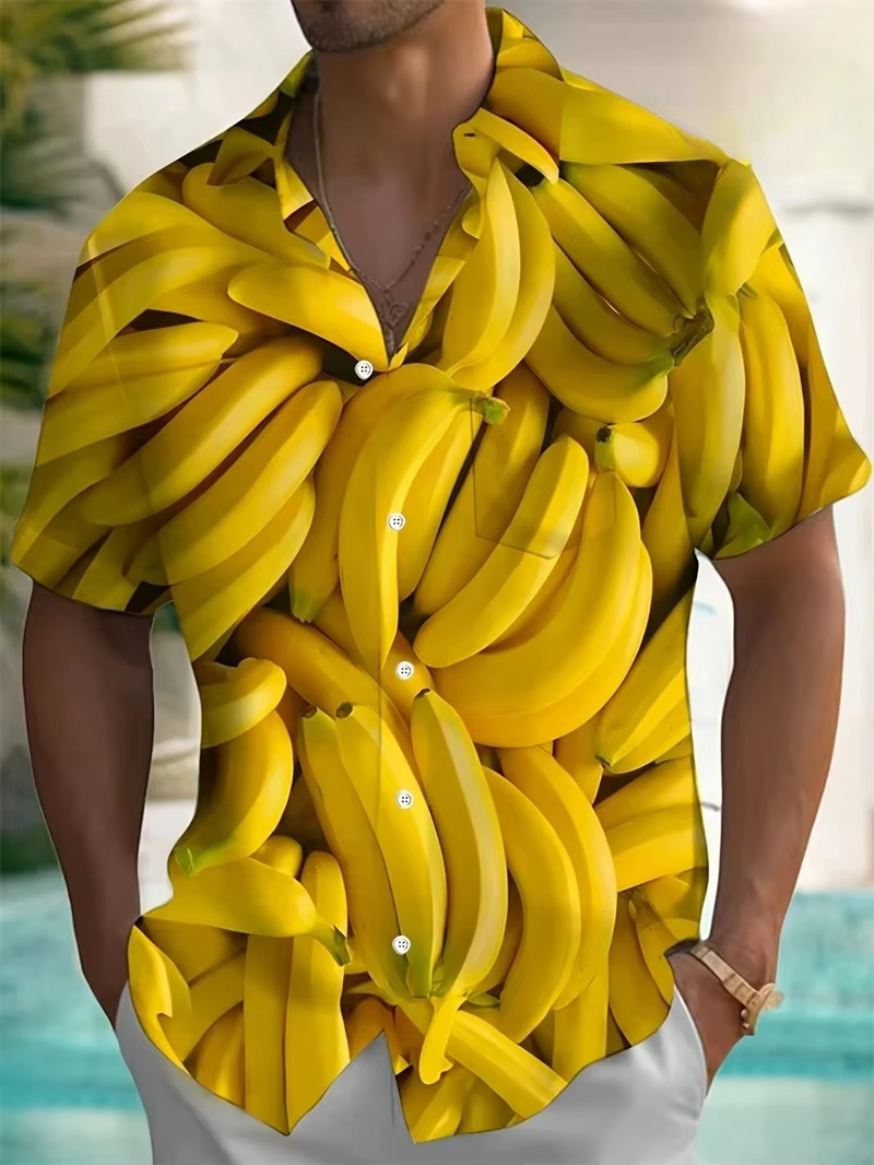 Chemise hawaïenne pour hommes abstraite banane ananas impression 3D t-shirt 2025 drôle fruits été Bl