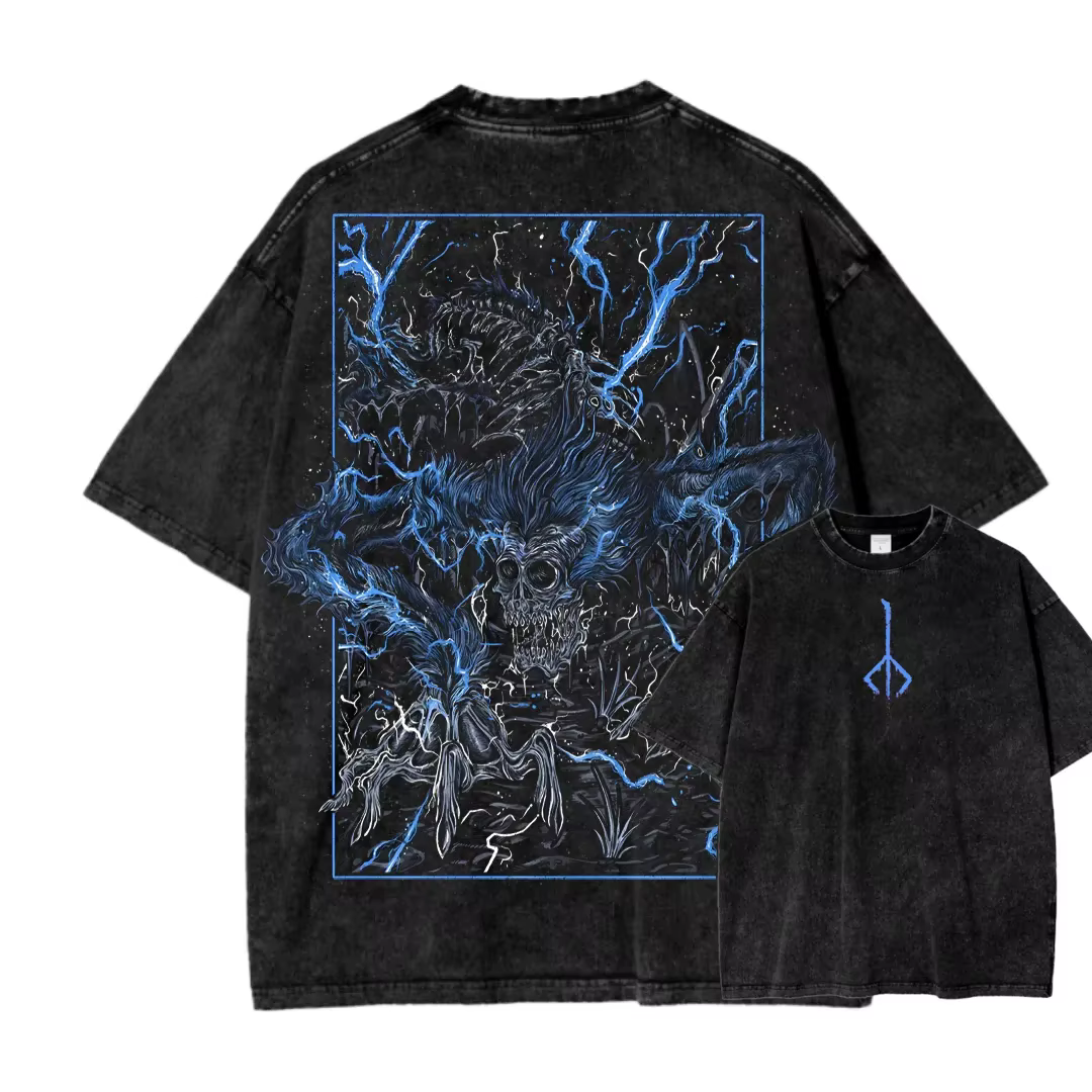 Nouveau T-shirt imprimé Bloodborne, jeu de rôle d'action tendance, style vintage délavé, en coton am
