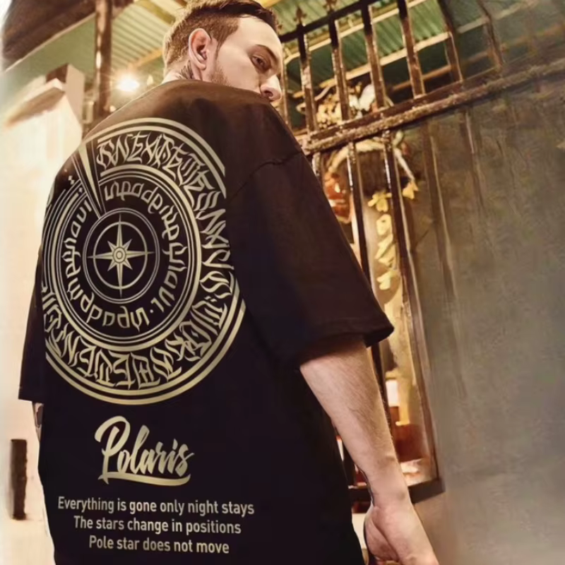 8XL coupe ample à la mode à la mode nouveau T-shirt imprimé étoile à huit branches avec décontracté 