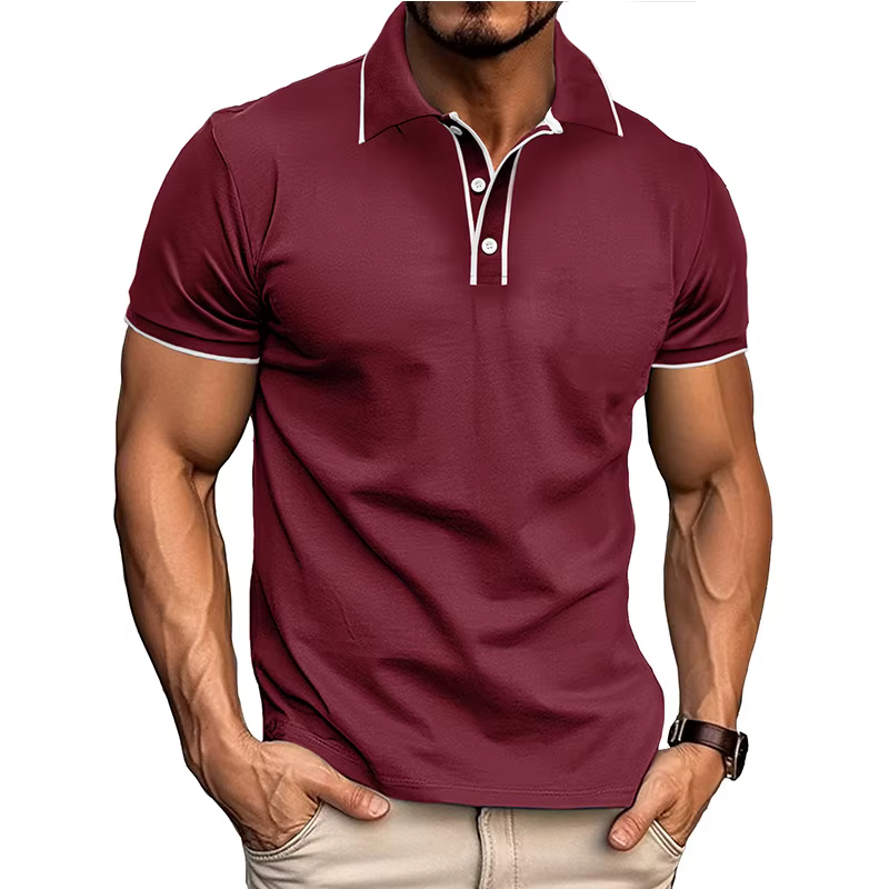 Polo à manches courtes pour hommes européens et américains, T-shirt Jacquard à revers pour hommes, c