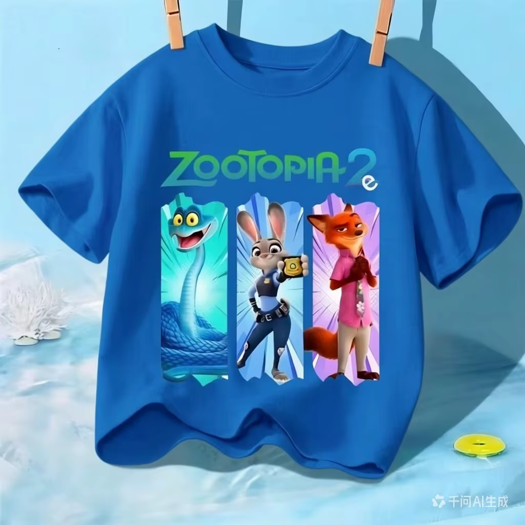 T-shirt pour enfants avec imprimé de dessin animé Zootopia, nouvelle collection été 2026, coton poly
