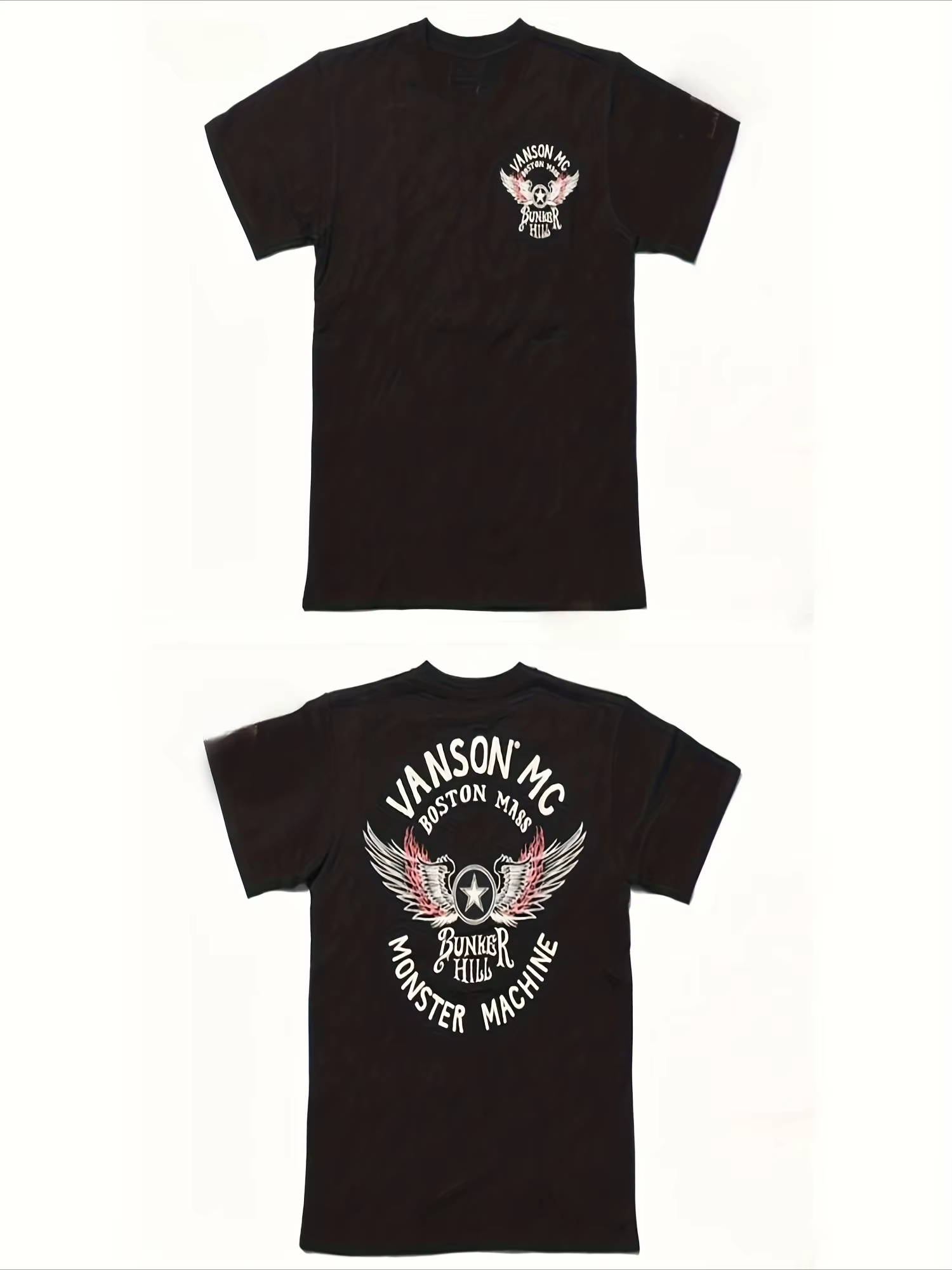 T-shirt pour hommes – Haut décontracté noir à manches courtes avec motif d'ailes blanches et rouges,