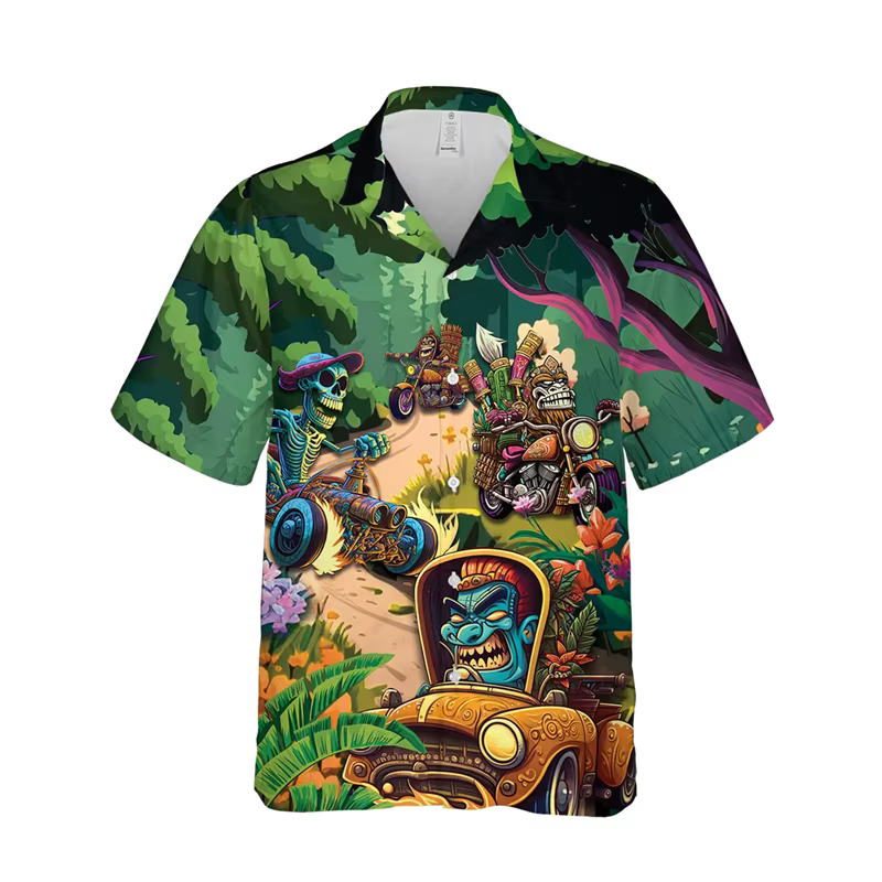 Chemise Tiki Hawaïenne Imprimée en 3D pour Homme, Vêtement à la Mode, Décontracté, Coloré, Arbre à F