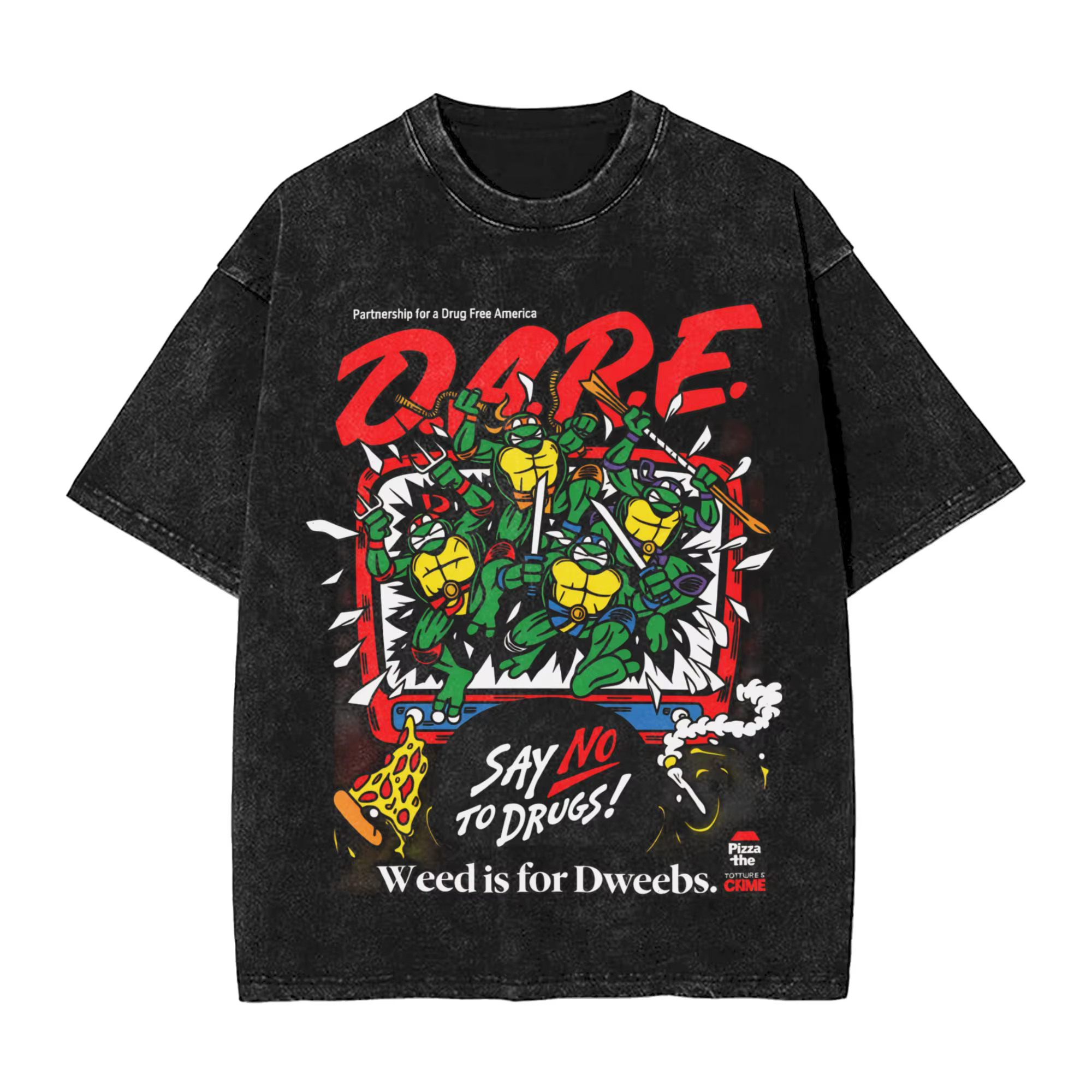 T-shirt streetwear délavé TMNT D.A.R.E. Just Say No Cotton T-Shirts T-shirt hipster pour hommes, top