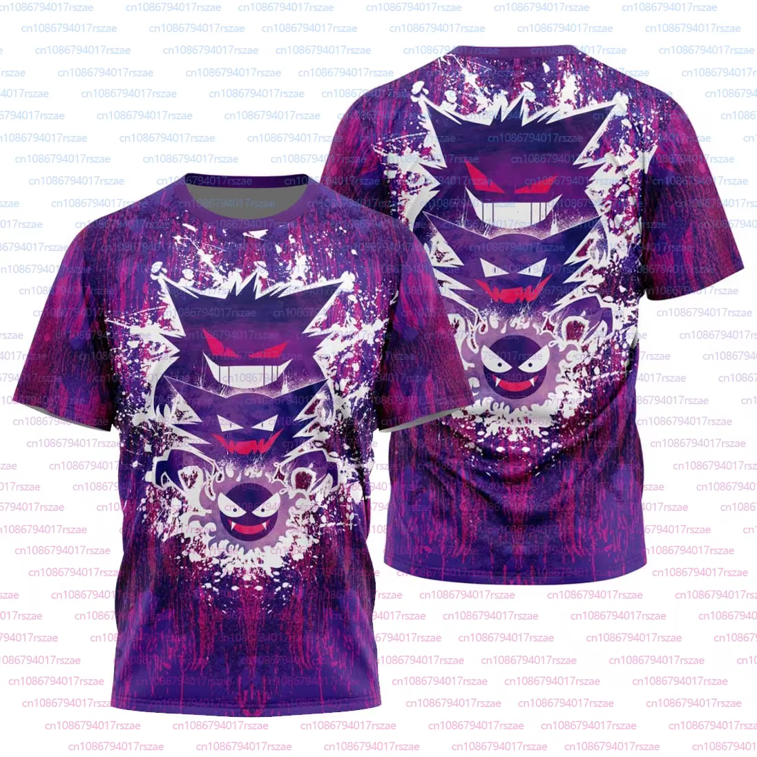 T-shirt imprimé 3D Gengar Pokémon, dérivé de l'animation, pour hommes et femmes, coupe oversize ampl