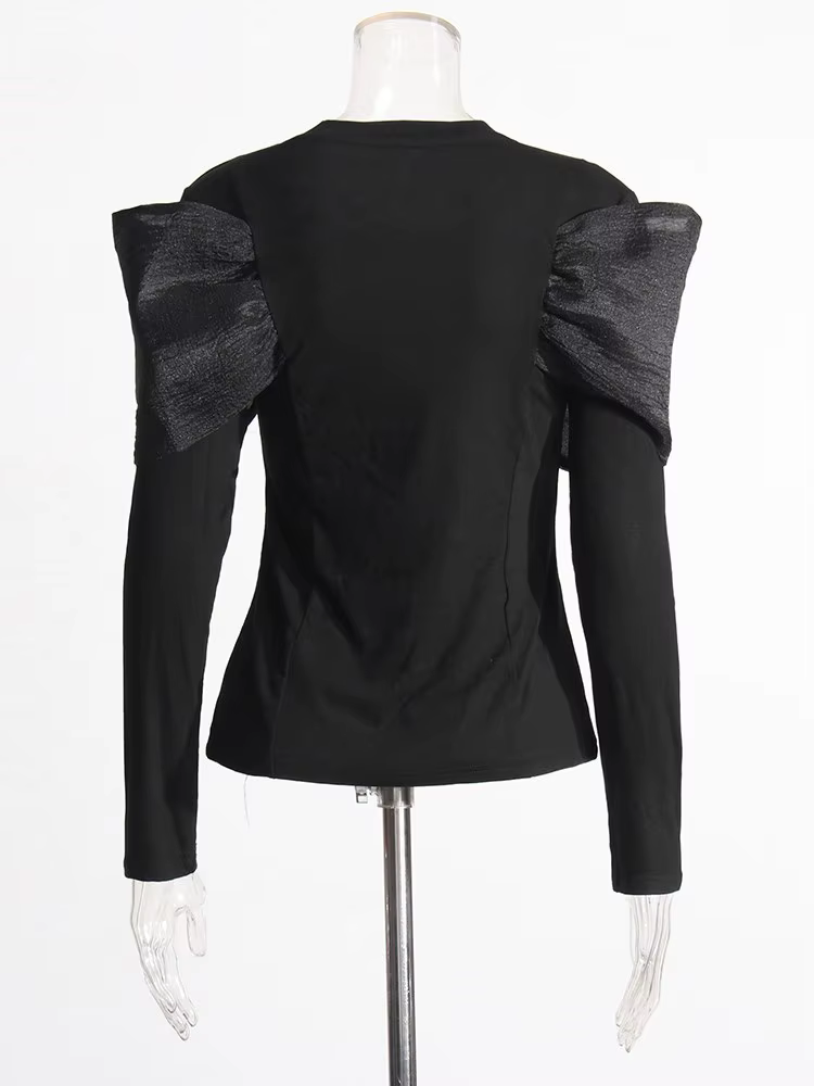 TWOTWINSTYLE Solide Patchwork Bowknot Minceur T-shirt Pour Les Femmes Col Rond À Manches Longues Min