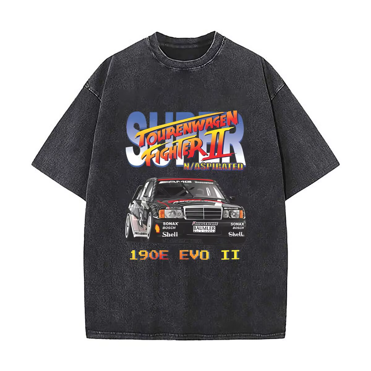 T-Shirts délavés Mercedeess 190E voiture Dtm Tourenwagen Fighter 2 T-Shirts Harajukkuu Streetweaarr 