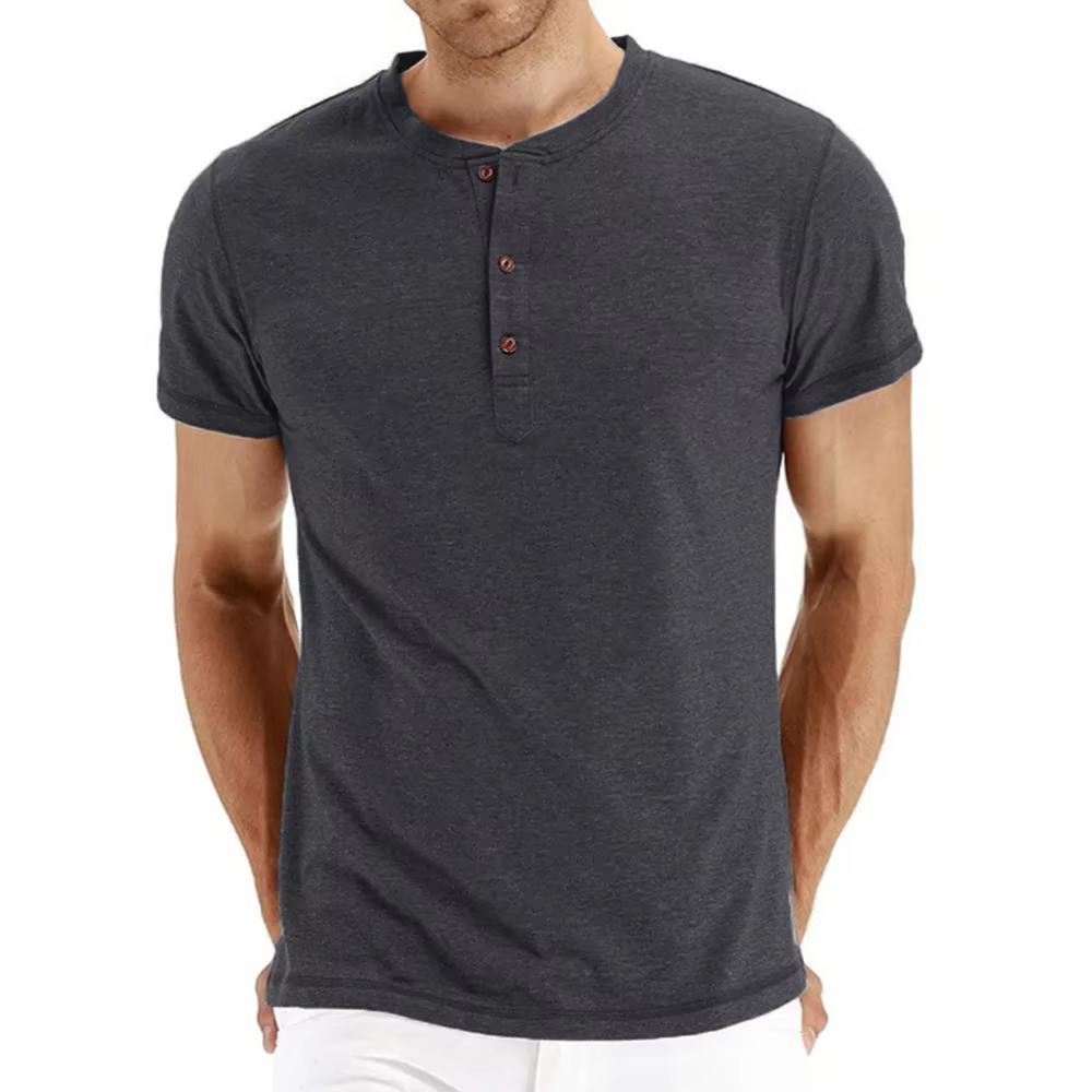 Marque qualité coton hommes T-shirt col Henry Design de mode coupe ajustée solide T-shirts hommes ha