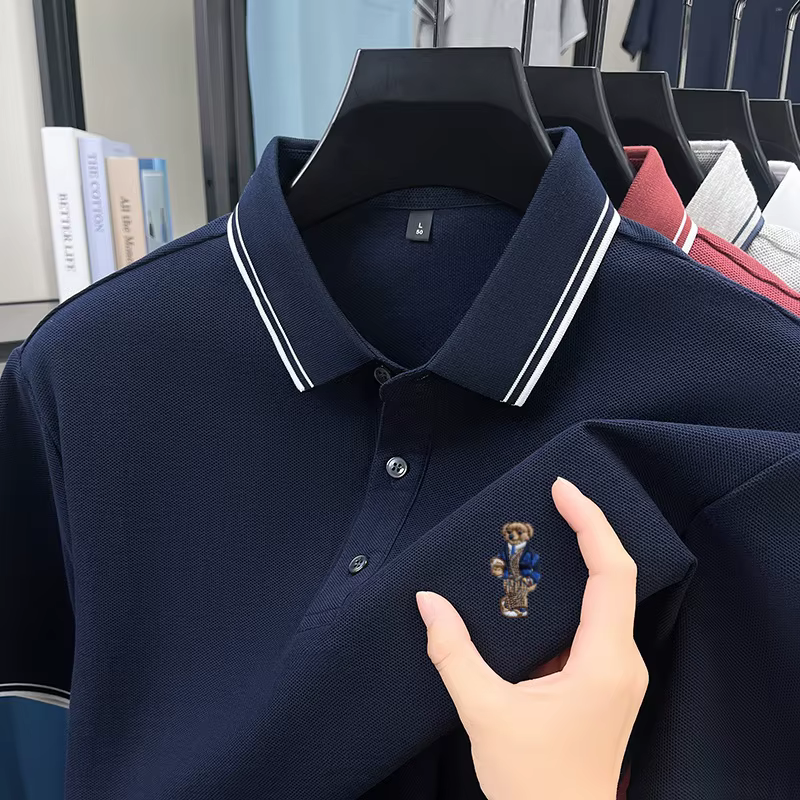 Polo 100% coton pur, nouvelle collection été 2026, motif ours tendance, col à revers, confortable, p