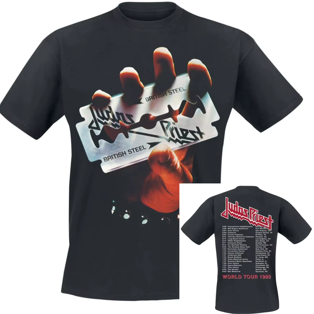T-Shirt du groupe British Steel Tour 80 Judas Priest, en coton, avec image graphique, pour hommes et