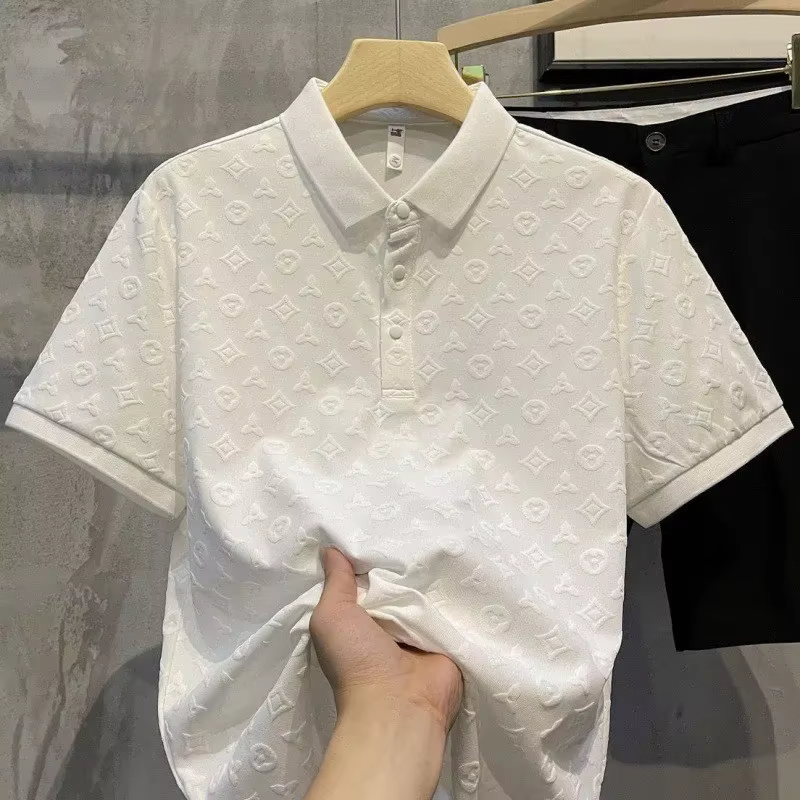 Été nouveaux hommes Lop-up creux à manches courtes Polo T-Shirt glace soie respirant affaires mode T
