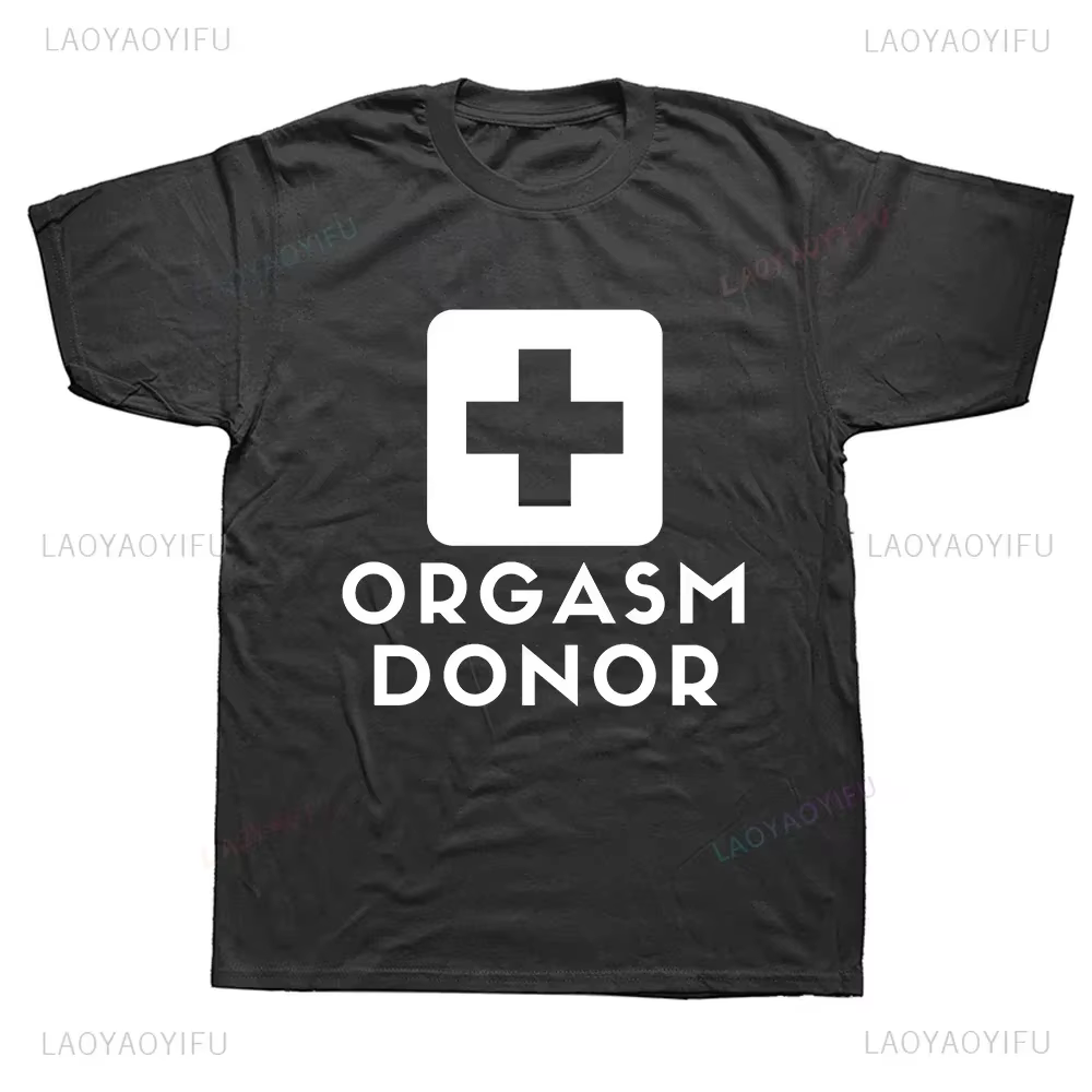Noir Humor Orgasme Donor Drôle Américain Nouveauté Graphique T-shirt Mode Décontracté Lâche Streetwe