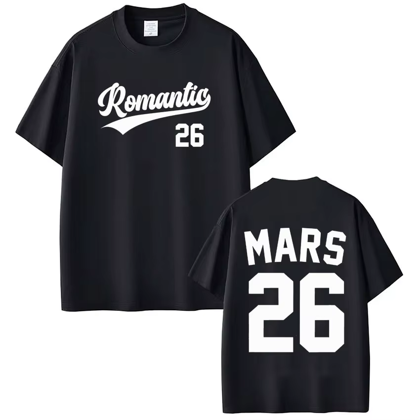 Bruno Mars The Romantic Tour 2026 T-shirt imprimé pour hommes et femmes, T-shirts à la mode à manche