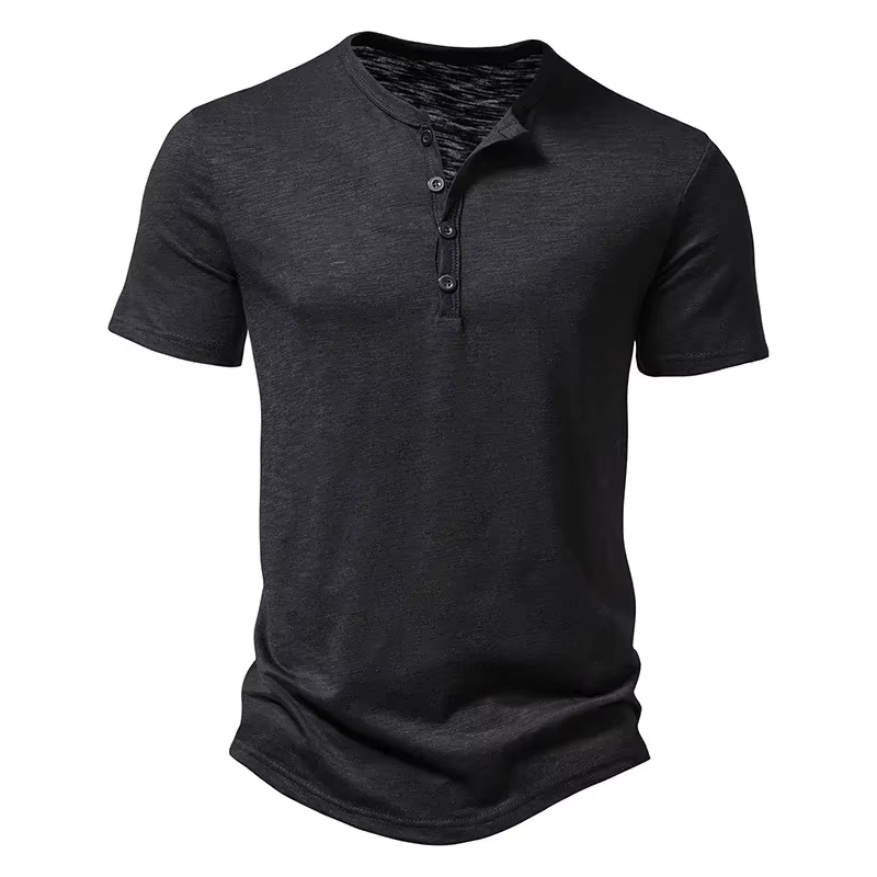 Henley col été hommes décontracté couleur unie à manches courtes t-shirt pour hommes Polo hommes de 