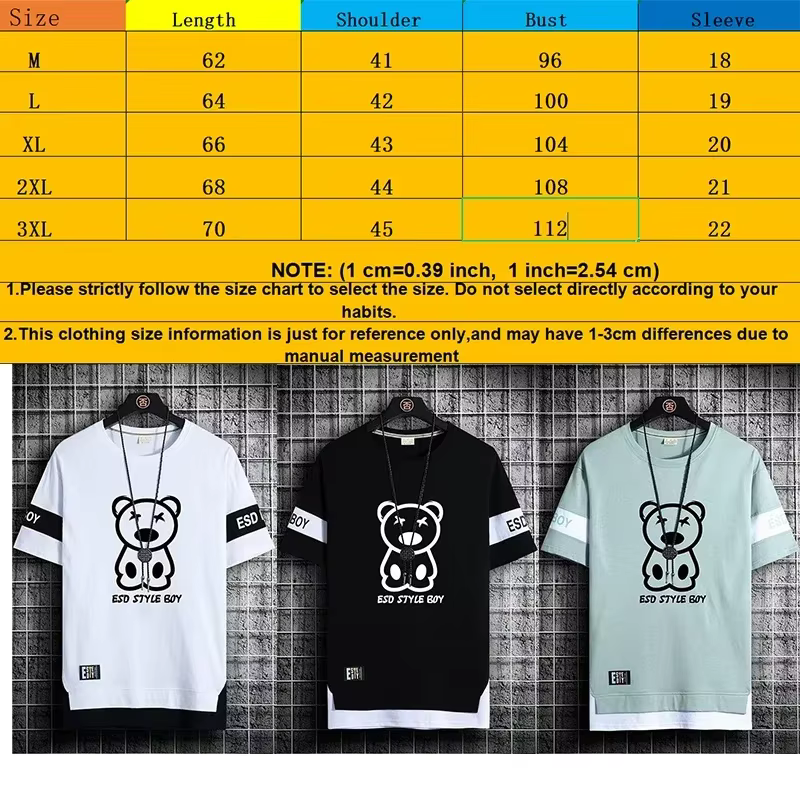 T-shirt pour hommes manches courtes hommes t-shirts Style coréen Streetwear imprimé Harajuku surdime