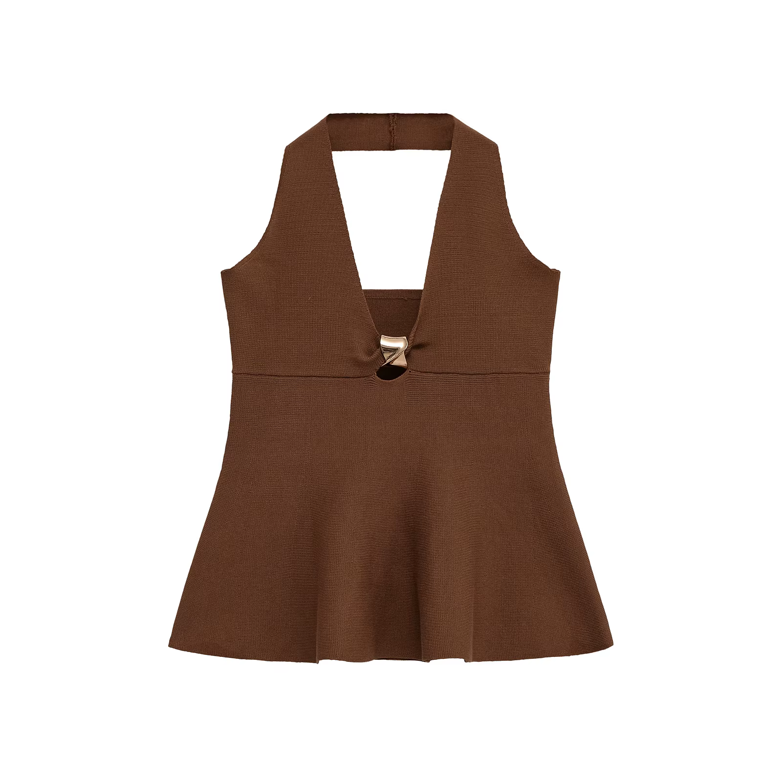 HH femmes été Simple boucle dorée Design haut femme élégant sans manches dos nu ourlet col suspendu 