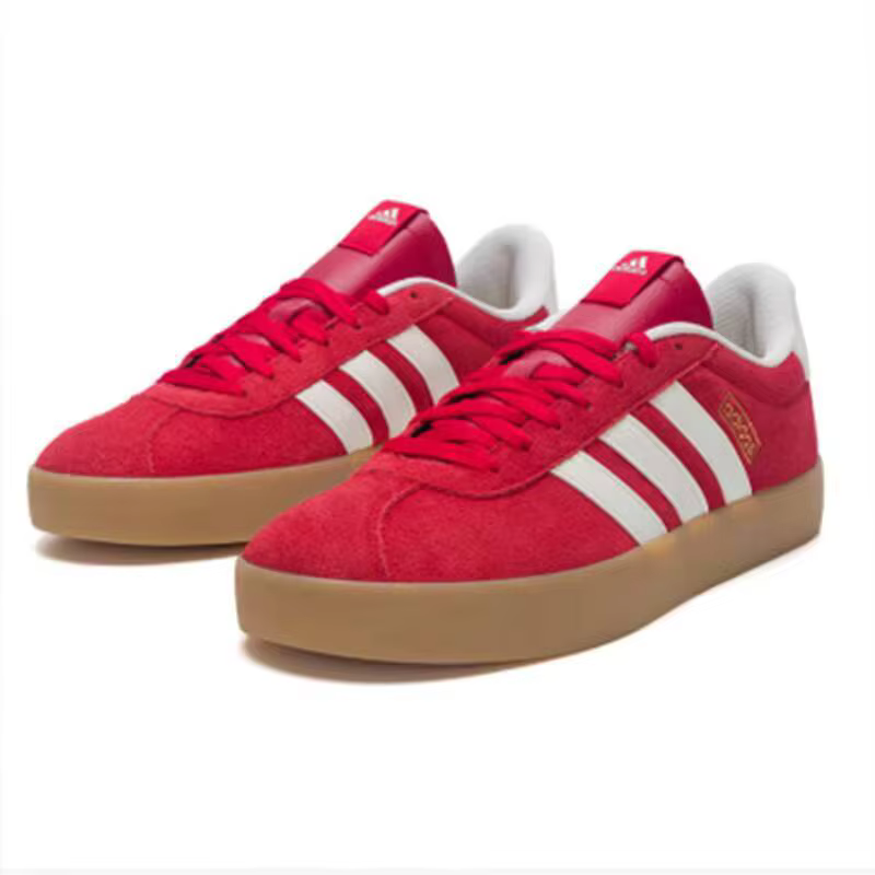 Chaussures de skate Adidas Originals rouges à tige basse, en daim, classiques, 3 bandes, semelle en 