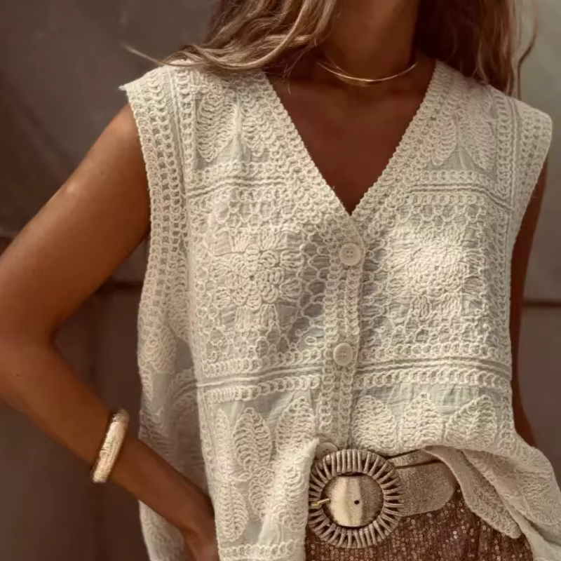 Canwedance – débardeur brodé style Boho, gilet en coton à simple boutonnage, haut de vacances, chemi