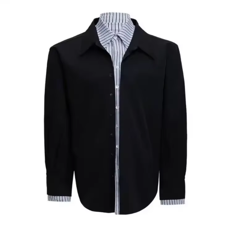 Chemise surdimensionnée pour homme avec col et poignets contrastés à rayures