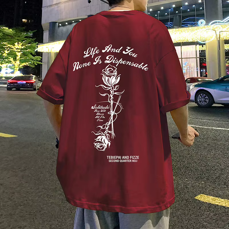 T-shirts graphiques rétro rose été 2026 pour hommes, coupe ample décontractée, imprimé lettres, manc