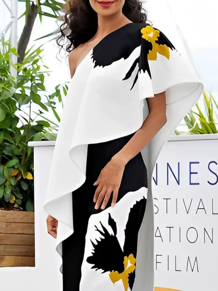 Haut asymétrique imprimé à volants pour femme Bonboho, collection été 2026, t-shirt extra-long éléga
