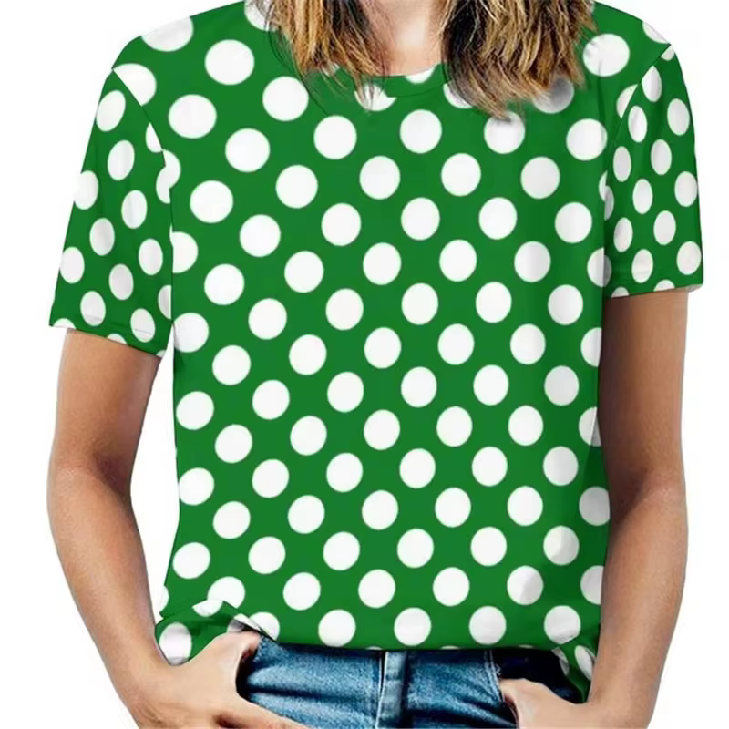 T-shirt à manches courtes et col rond pour femmes, vintage, impression de points 3D, mode rétro, t-s