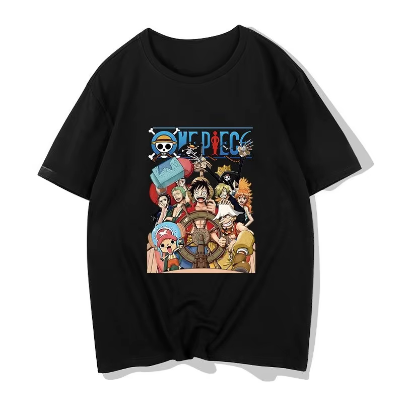 T-shirt de collaboration d'anime une pièce, Couple d'anime de style japonais en pur coton, tenue une