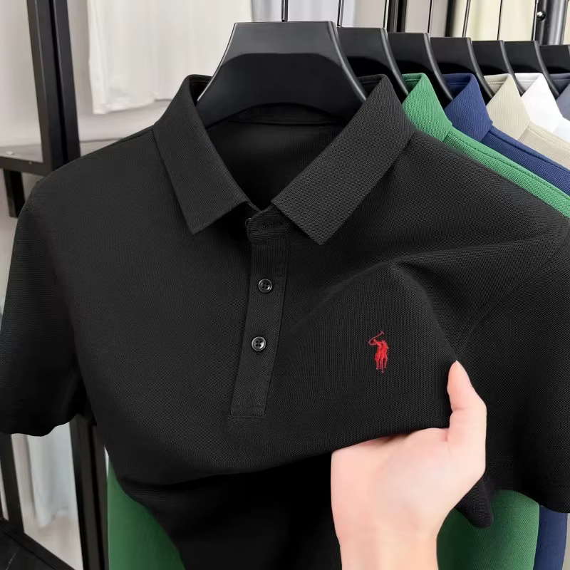 Polo de luxe brodé cheval pour homme - T-shirt d'été décontracté et formel à manches courtes avec co