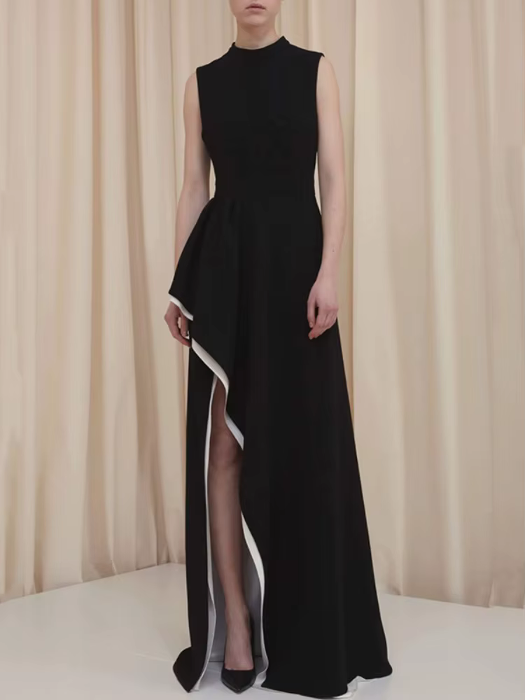Freeacy – robe de soirée pour femmes, col rond, sans manches, taille haute, fendue sur le côté, long